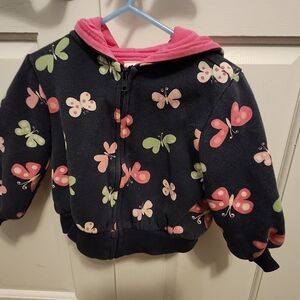 Gymboree Navy Hoodie with Pink Lining and Green & Pink Butterflies